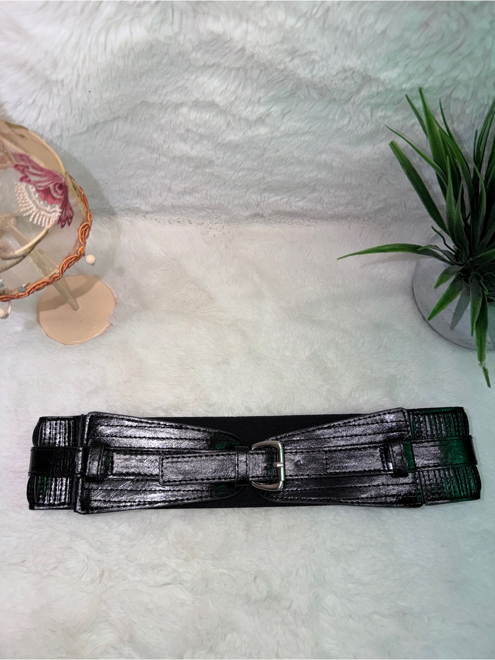 cleo Black Faux Leather Buckle Waist Belt